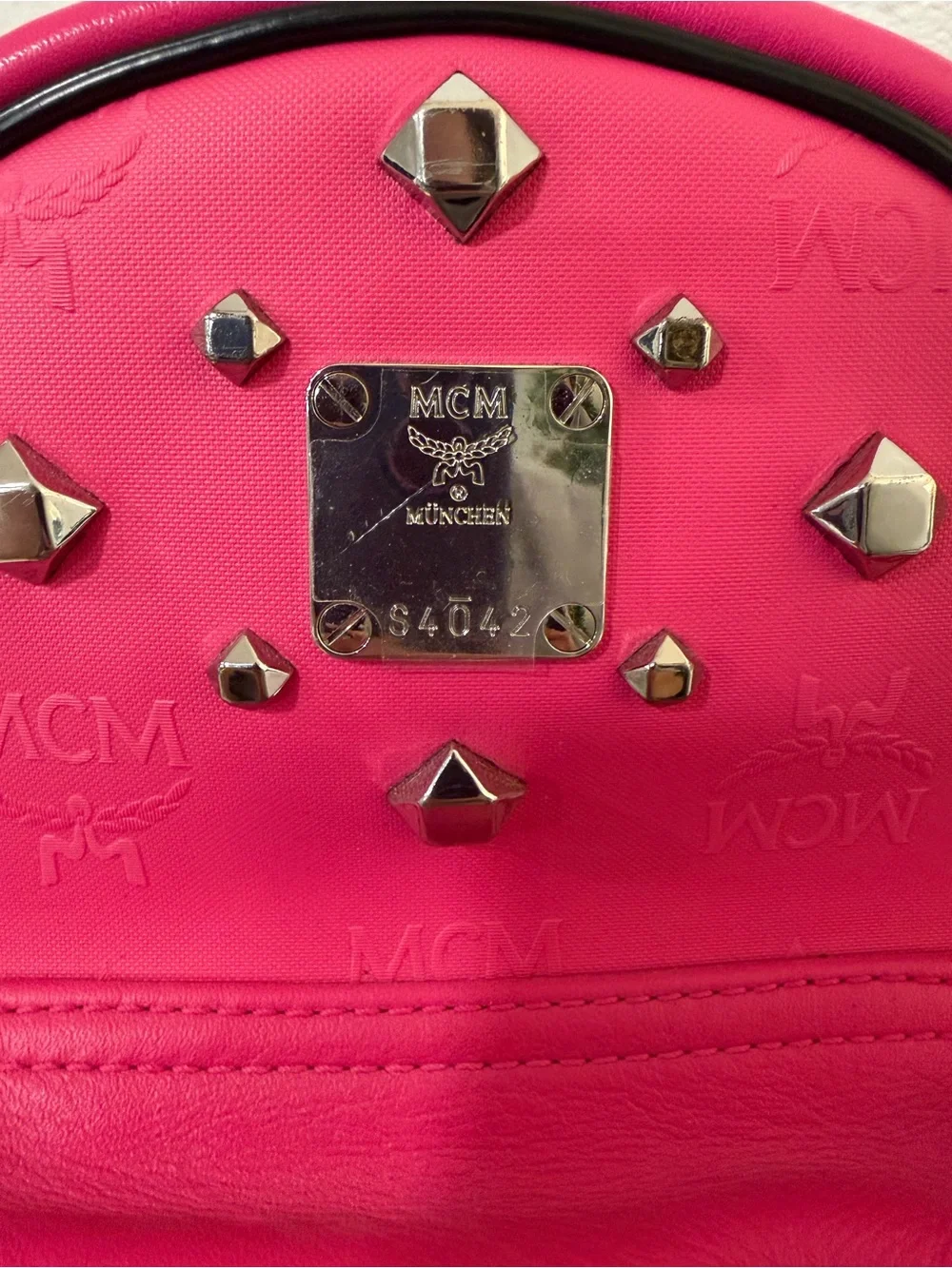 MCM Odeon studded backpack in pink